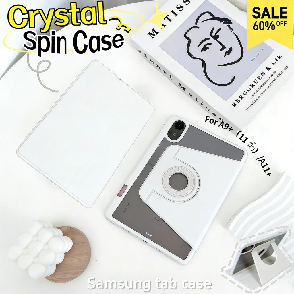 เคสฝาพับอัปเกรดใหม่ หมุนได้ 360° สำหรับ Samsung Tab A9 A11+ S9 S9FE S9FE+ S10 FE S6 S10 Lite มีแถบสแกน