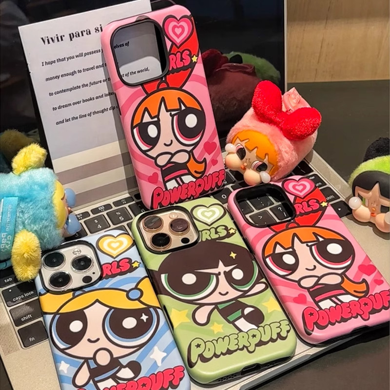 Powerpuff Girls Couple เหมาะสําหรับ Apple 16Pro เคสโทรศัพท์ฟิล์ม 2 in 1 Phone15max Xiaomi 14 Huawei 