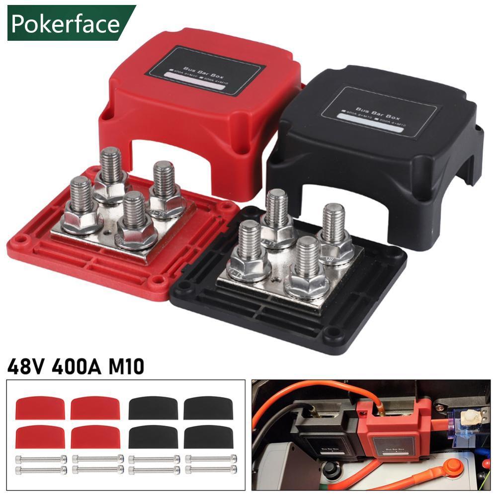 POKERFACE 48V 400A Negative Bus Bar พร้อมฝาปิด High Current Terminal Block สําหรับรถยนต์เรือ RV การป