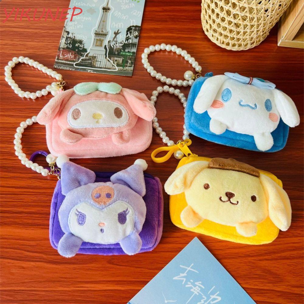 กระเป๋าใส่เหรียญ YIKUN, ตุ๊กตาพร้อมเชือก Zero Wallet, Cute Cinnamoroll/Kuromi ID Card Holder Ladies