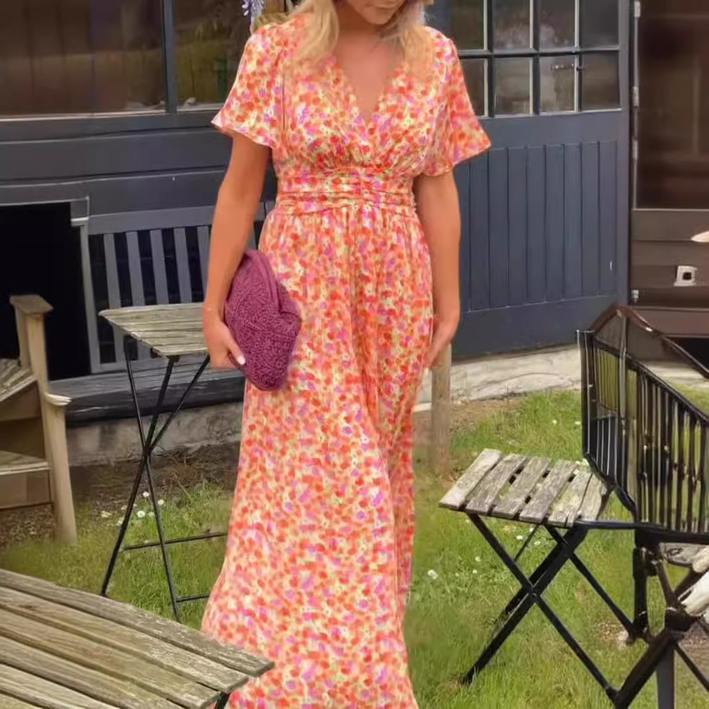 เสื้อผ้าผู้หญิงดีไซน์พิมพ์ดอกไม้ V คอ จาก SHEIN รหัส 1225