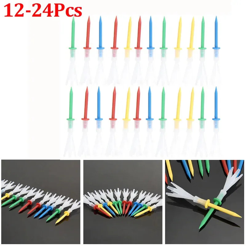 12/24 Pcs Mixed Colors 3 1/4 inch Golf Tees 3.25'' Tee 4 Yards Golf Tees Plastic Less Friction Suppl