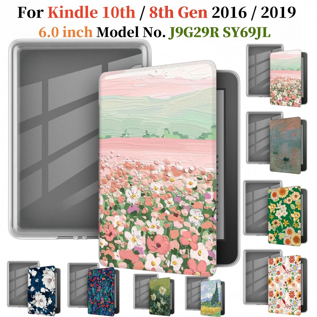 สําหรับ Kindle 10th 8th Generation 2016 2019 6.0 นิ้วฝาครอบอะคริลิคโปร่งใส J9G29R SY69JL ดอกไม้รูปแบ