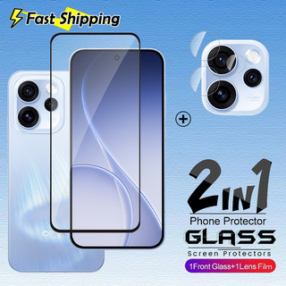 ป้องกันหน้าจอ 2in1 สําหรับ OPPO Reno 15 14 F Reno15F 15F 14F 5G ป้องกันหน้าจอกระจกนิรภัยลายนิ้วมือปลดล็อคโปร่งใส HD Clear Coverage เลนส์กล้องป้องกันฟิล์ม