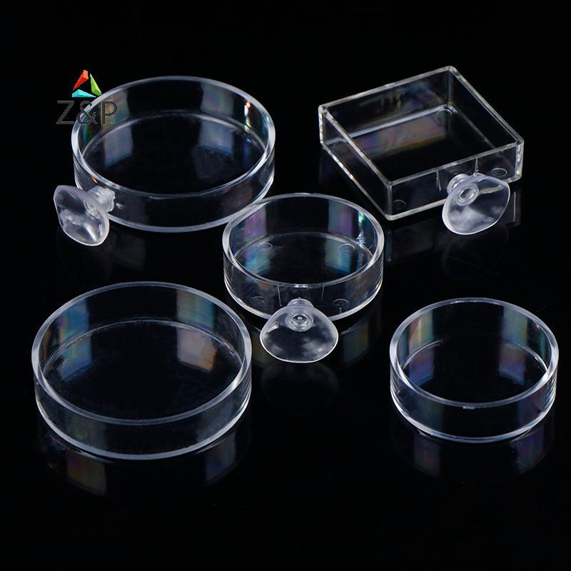 Z&P Aquarium Feeder อะคริลิคปลาโปร่งใสรอบจานสแควร์กล่องอาหารปลาและอุปกรณ์ให้อาหาร COD