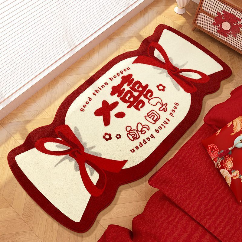 创意新婚仿羊绒地毯卧室床边毯红色结婚床边垫毛绒结婚装饰用品1.1Creative Wedd Imitation Cashmere Carpet Bedroom Bedside Blanket Red 