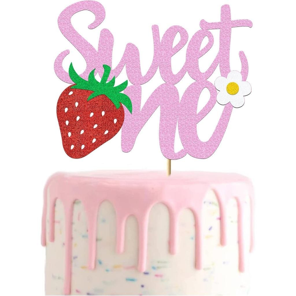 Vivicraft Strawberry Sweet 1st Birthday Cake Topper, กระดาษกลิตเตอร์, 6.3 x 5.1 นิ้ว, สําหรับอุปกรณ์