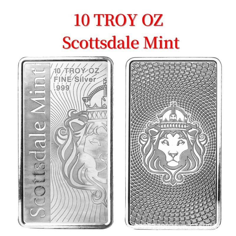 American 10oz Lion Silver Bar Scottsdale Silver Bar เหรียญที่ระลึกโลหะผสมสังกะสีเงินเหรียญที่ระลึก 1