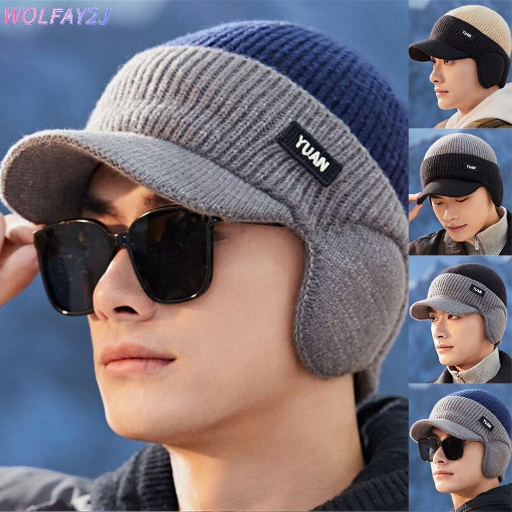 หมวกเบสボール WOLFAY2J พิมพ์ลายสองสี ถักหนามาก ให้ความอบอุ่นสำหรับผู้ชาย