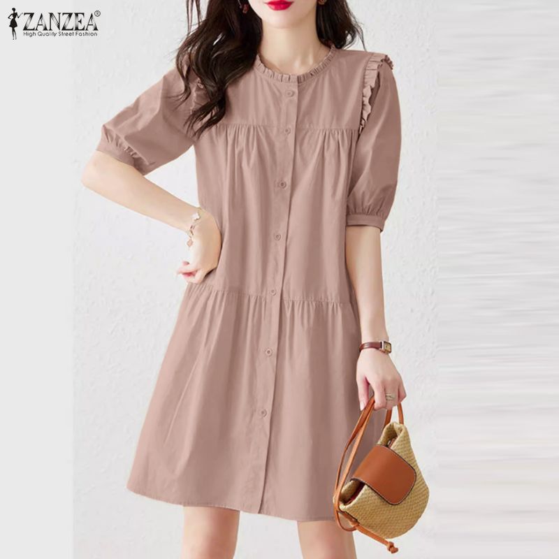 ZANZEA ชุดเดรสคอกลม สไตล์เกาหลี สำหรับวันหยุด — صورة 5