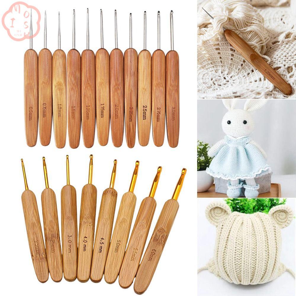 MIOSHOP ตะขอโครเชต์, ไม้ไผ่ยาวไม้ถักโครเชต์, เส้นด้ายขนาดเล็กสานเครื่องมือ DIY อุปกรณ์เย็บผ้า