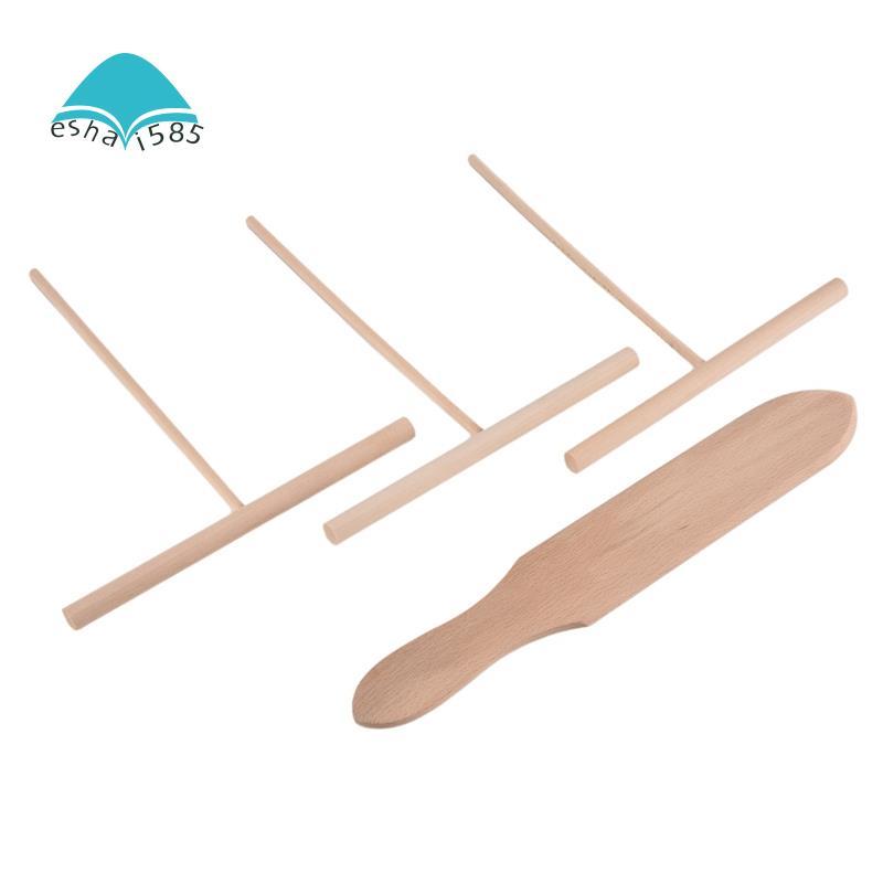 Eshai585 ชุดไม้พาย 4 ชิ้น สําหรับแพนเค้ก เครป และแป้ง พร้อมไม้ T-stick และ spreader สีเครื่องครัว