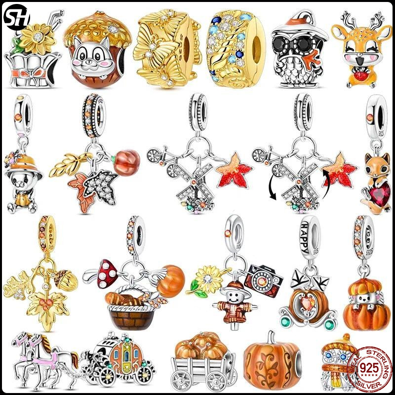 สร้อยข้อมือหัวฟักทอง เงิน 925 ปักดินสอลูกปัด พร้อมcharm เป็นของขวัญพิเศษ