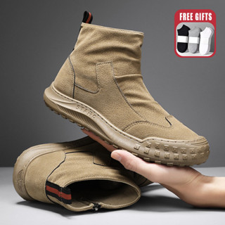 FREE SOCKS รองเท้าชายหุ้มข้อ สไตล์อังกฤษ รองเท้าโลฟเฟอร์น้ำห…