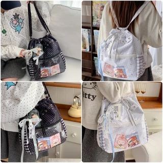 Ita bag กระเป๋าสะพายคู่ Drawstring(ไม่รวมตุ๊กตา) ความจุสูง พิมพ์ดาว กระเป๋าอวดเมน กระเป๋าสะพายไหล่น่ารัก