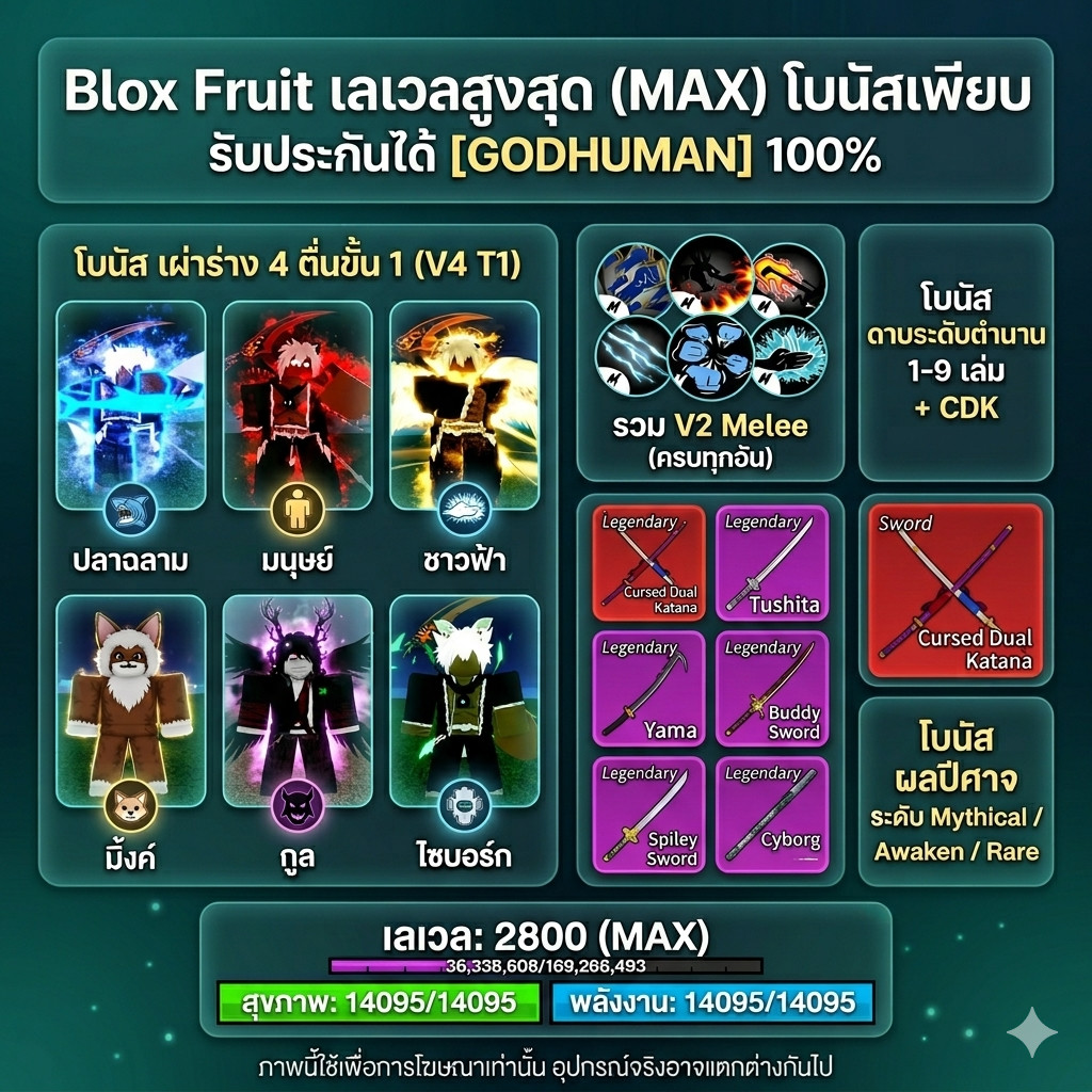 V4 T1! ไอดีไก่ตัน Blox Fruits Max Lv.2800 (Update 27.5) + หมัดหมัดครบทุกแบบ + ดาบคู่ CDK การ์ดเกม⚡️