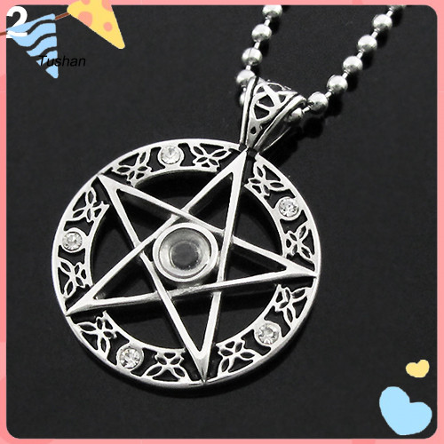 [Ts] Unisex Vintage Hollow Pentacle Pentagram Star Circle Zinc Pewter Charm สร้อยคอ