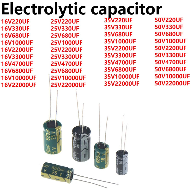 100/50/20/10/5pcs 16V 25V 35V 63v 50V 400V 450v ตัวเก็บประจุ 220uf 330uf 470uf 680uf 1000uf 2200uf 3