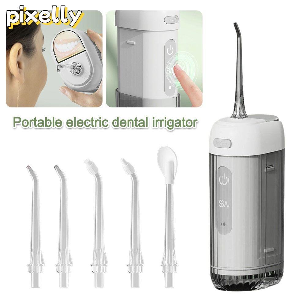 PIXELLY Water Flosser, 200ml 5 Jet Tip Water Jet Floss, Gum Care 3 โหมด USB ชาร์จทําความสะอาดฟัน