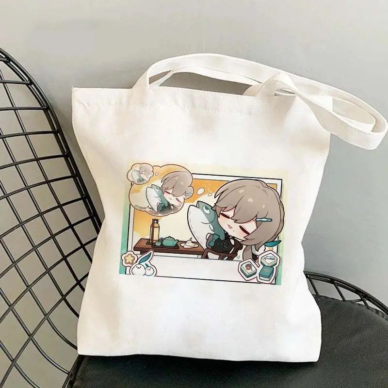 กระเป๋าถือลายอนิเมะ Honkai: Star Rail แบบ tote สีเขียว ความจุมาก