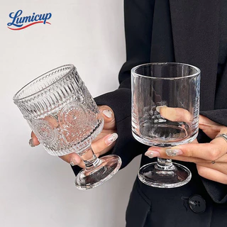 แก้ววินเทจมีขา 220ml แก้วแกะสลัก Retro Glass Goblet ถ้วยแก้วลายหรู สำหรับกาแฟ ไวน์ ค็อกเทล