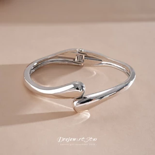 DREJEW สร้อยข้อมือผู้หญิง โลหะผสมทองเงินโทน รูปโค้ง ขัดเงา สไตล์มินิมอล เครื่องประดับ