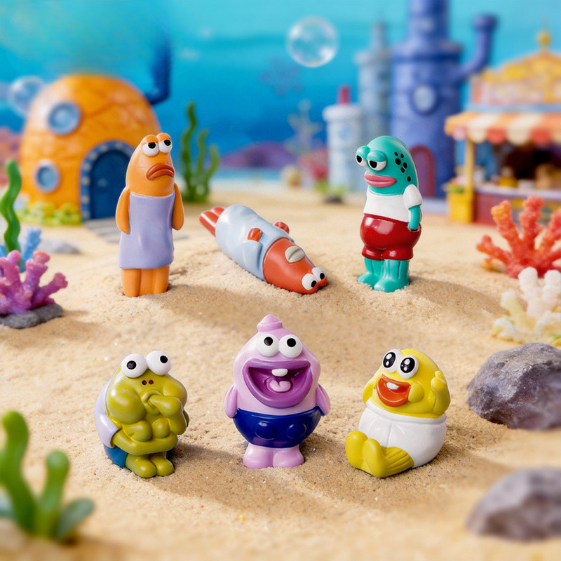 DIY ชุดตกแต่งสวนถาด ธีม SpongeBob บิกินี่บอททอม ฟิกเกอร์ปลาชาวเมือง ตุ๊กตาเรซิ่นจิ๋ว ตั้งโชว์บนโต๊ะทำงาน น่ารักสายฮา คลายเครียด