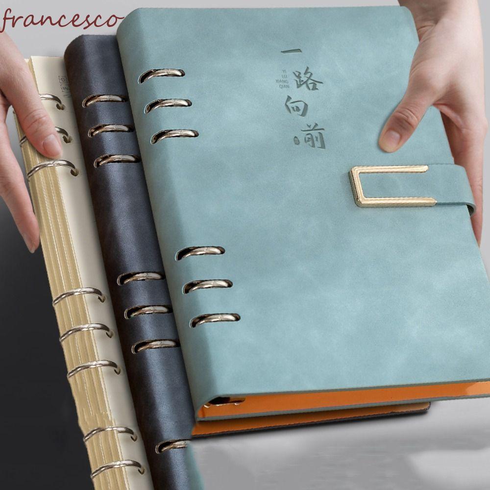 สมุดบันทึก FRANCESCO A5, คลิปโลหะที่ถอดออกได้ 100 แผ่นสมุดใบหลวม, วารสาร 200 หน้าปกหนังปกแข็งรีฟิลโน๊ตบุ๊คสํานักงานใช้