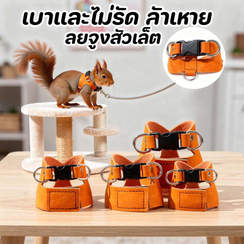 สายจูงสัตว์เล็ก เชือกจูงหนูแฮมสเตอร์ สายจูงกระรอก ป้องกันหลุด น้ำหนักเบา นุ่มสบาย พกพาง่าย