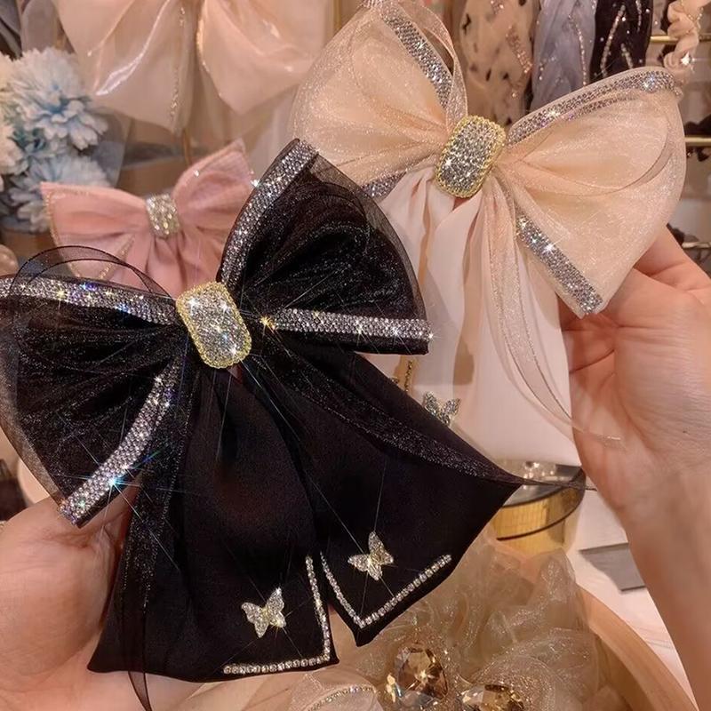กิ๊บผ้าคริสตัลพลอยเทียมผีเสื้อกิ๊บติดผมห่วงตาข่ายสำหรับผู้หญิงเครื่องประดับผมแฟชั่นสไตล์เกาหลี