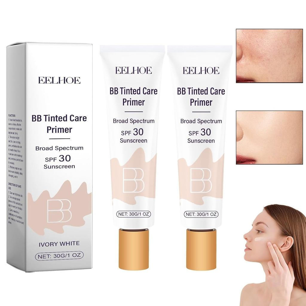2 Pieces BB Blur Tinted moisturizer SPF 30,BB Tinted care primer,BB Tinted moisturizing cream,Moistu