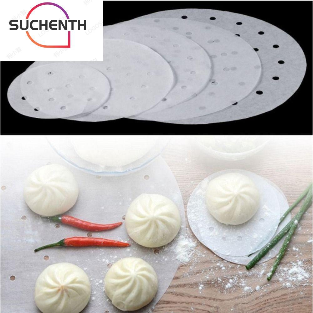 SUCHENTH 100 ชิ้น Steamer กระดาษ, ทิ้งรอบ Buns ขนมอบกระดาษไม่ติด, 4/5/6/7/8in Buns Pad กระดาษครัวทํา