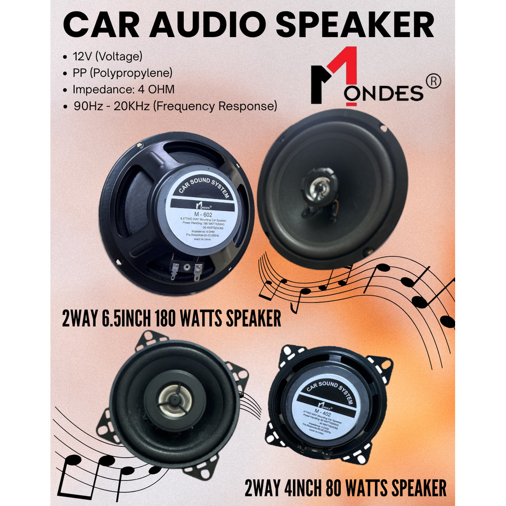2 PC / 1 SET MONDES 6 4" INCH DUAL CONE 2 WAY CAR SPEAKER