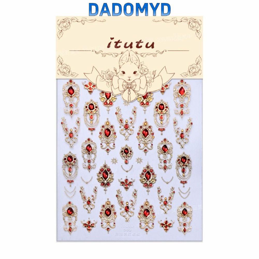 DADOMYD Baroque Scepter Nail, Emerald Ruby Color Gold Scepter 5D Nails, DIY Supplies Red Green Gemstone Shiny Luxury Design Press On Nails Accessories