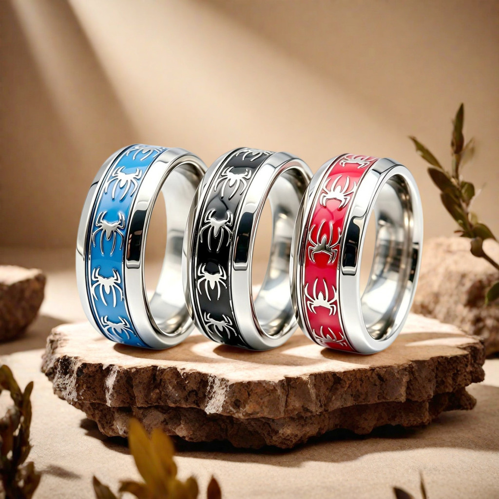 Rotatable Spider Pattern Spinner Ring แฟชั่นสแตนเลส Anti-Anxiety Ring