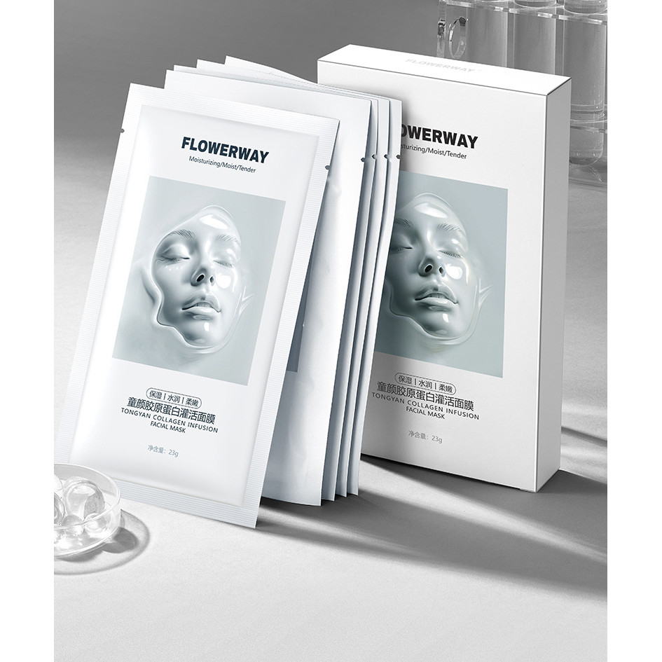 FLOWERWAY มาส์กหน้าเด็กคอลลาเจนบรรจุหน้ากาก Super Moisturizing Delicate Firming Brightening Skin Ton