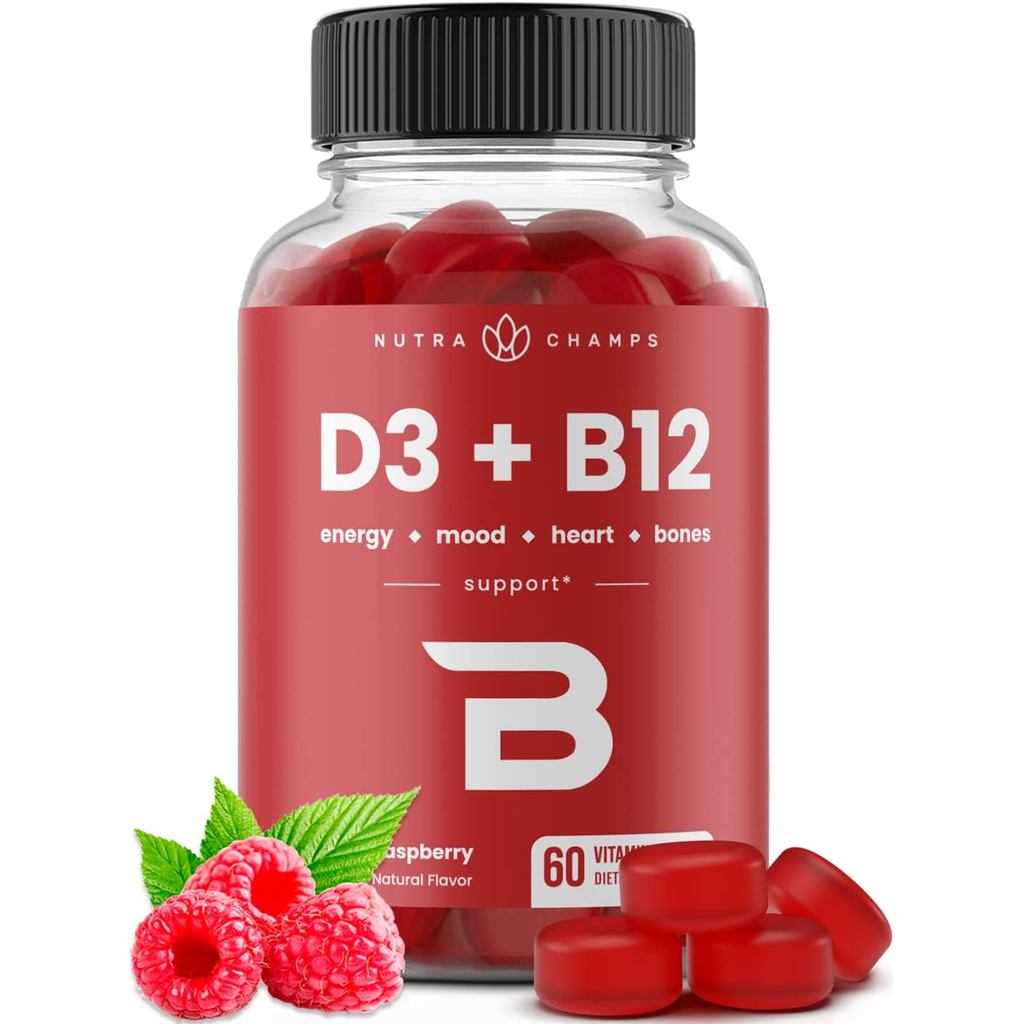 NutraChamps วิตามิน D3 & B12, Methyl B12 Gummies สําหรับ s & Kids, Enhanced with Vitamin D 3 & B9 Vi