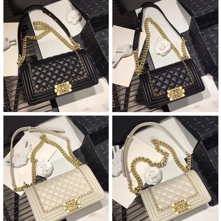 CHANEL กระเป๋าสะพายข้าง สไตล์봄 retro หนังวัว พร้อมสายโซ่