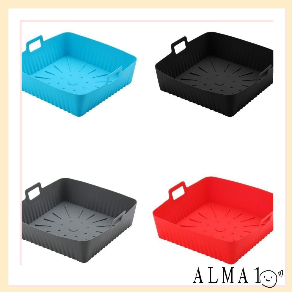 ALMA ถาดอบ, ซิลิโคนพร้อมที่จับ Air Fryer Liners, นํากลับมาใช้ใหม่ได้ทนความร้อน 9 "ขนาดใหญ่ Air Fryer