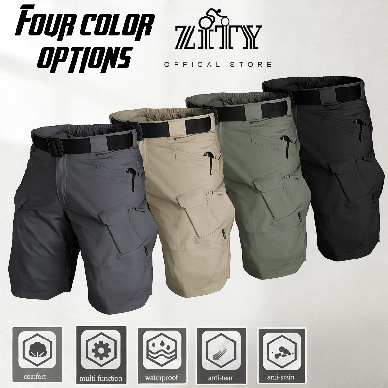 กางเกงขาสั้นคาร์โก้ 6 กระเป๋าสำหรับผู้ชาย IX7 กางเกงขาสั้นยุทธวิธีกันน้ำสำหรับกิจกรรมกลางแจ้งแบบหลาย