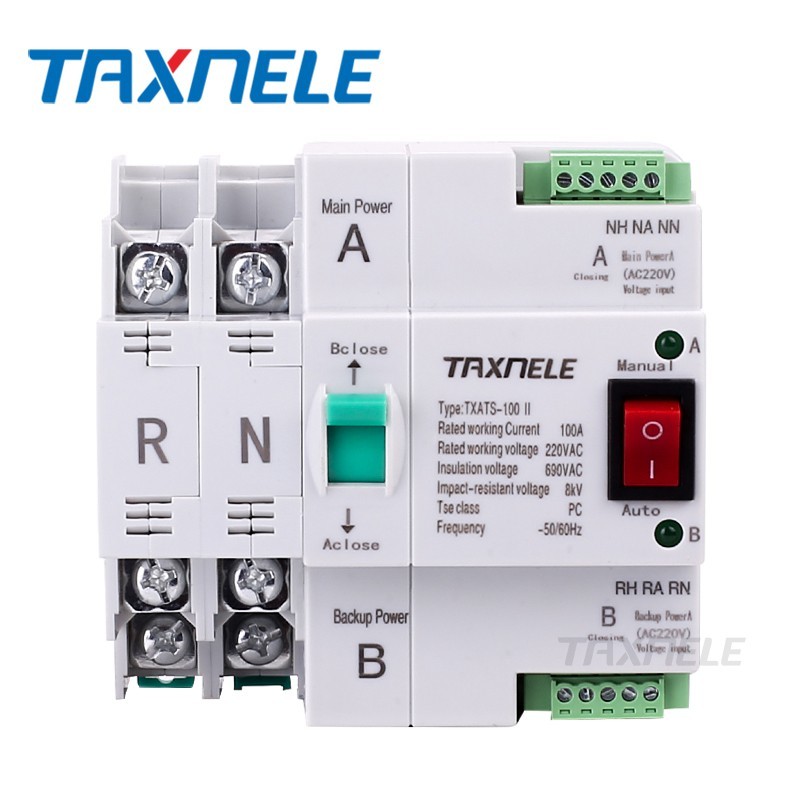 Taxnele MCB Dual Power สวิตช์ถ่ายโอนอัตโนมัติ 2P 4P 100A ATS Circuit Breaker สวิตช์ไฟฟ้า