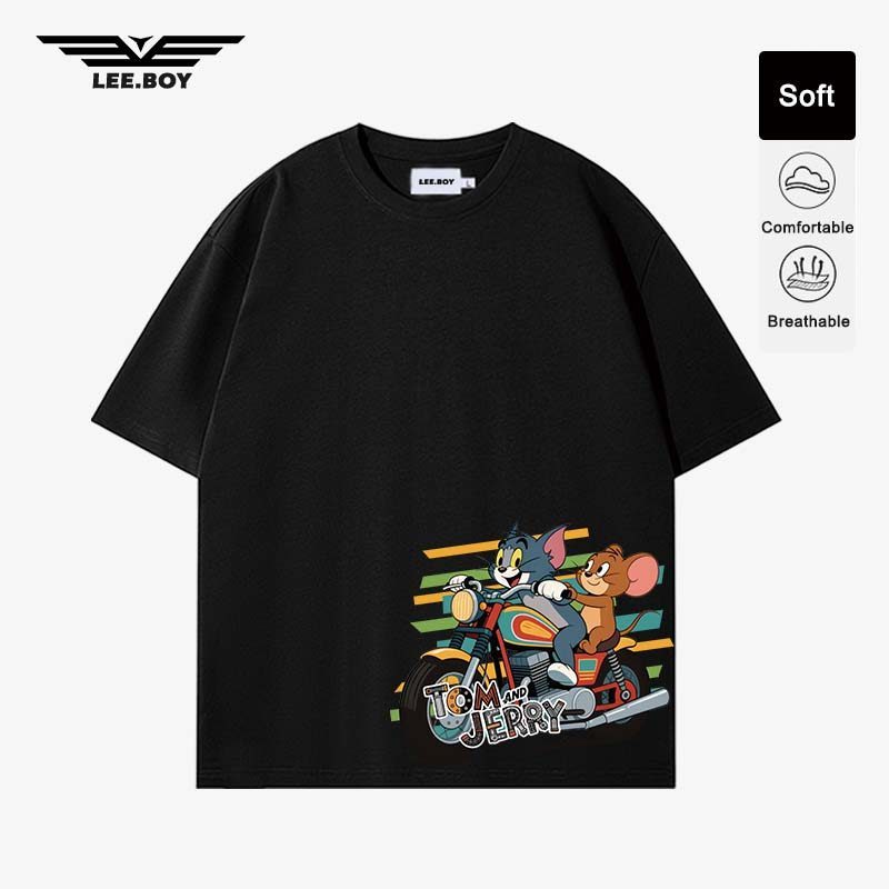 เสื้อไหล่ตก ไม่ยืดไม่ย้วย ผู้ชาย เสื้อยืดแขนสั้น คุณภาพเกินราคา ทอมแอนด์เจอร์รี่ Tom and Jerry 【จัดส่งจากไทย】