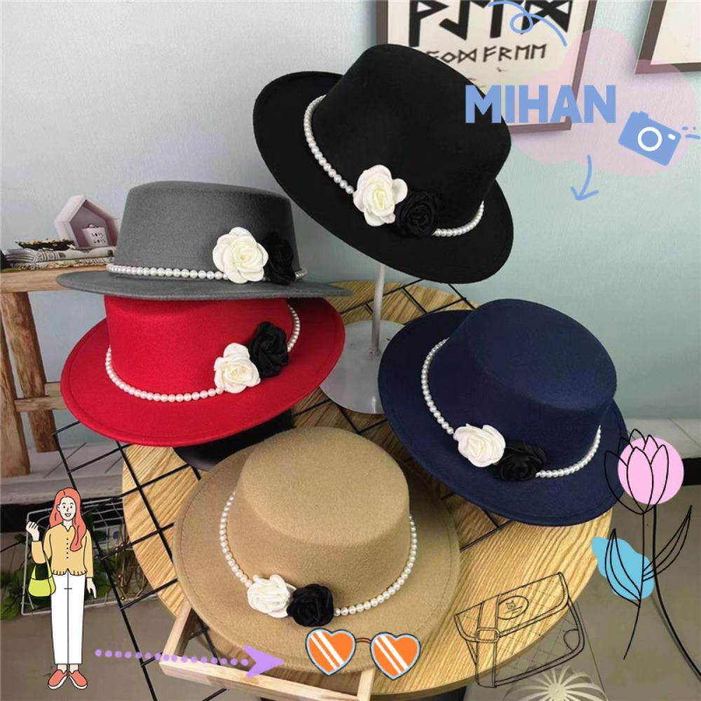 หมวก Fedora สไตล์ French Hepburn ขนาดปีกกว้าง 10 ซม., สีทึบสำหรับผู้หญิง