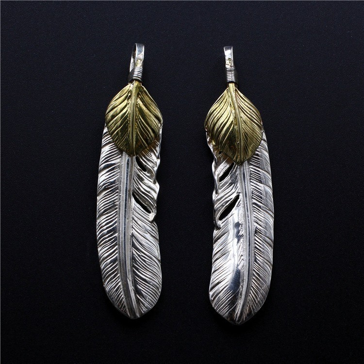 s925 Sterling Silver Seiko GORO'S Gold Feather Accessories Pendant