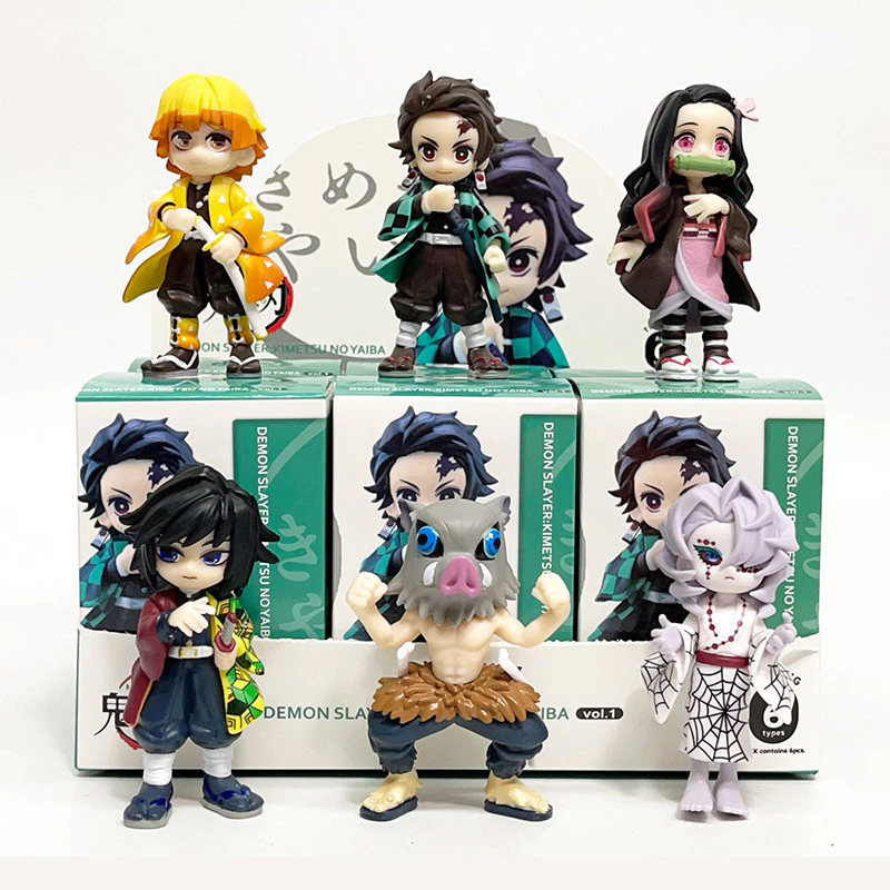 6 ชิ้น/เซ็ต 8-9 ซม.การ์ตูนอะนิเมะรูป Tanjirou Nezuko Zenitsu Inosuke Giyuu Rui รุ่น Q PVC Action Figures ตุ๊กตาของเล่น