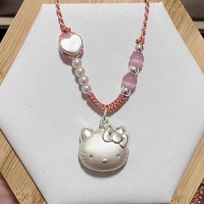 จี้เมฆมงคลKT Safe Lock งานเงินแท้ 999 และเงินสเตอร์ลิง ออกแบบลาย hellokitty กับเชือกถักกระดิ่ง