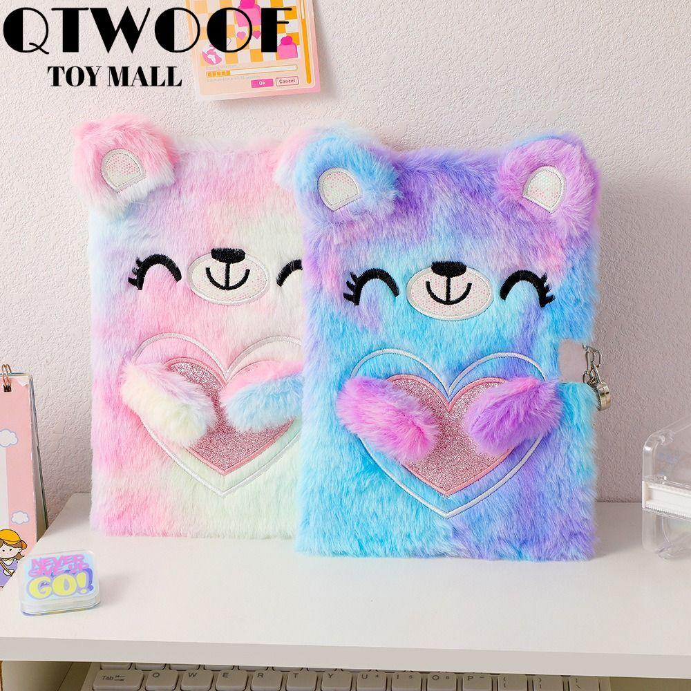 QTWOOF หนังสือรหัสผ่านการ์ตูนสร้างสรรค์พร้อมล็อคตุ๊กตาเครื่องเขียน Tie-ย้อม Hand Account Book