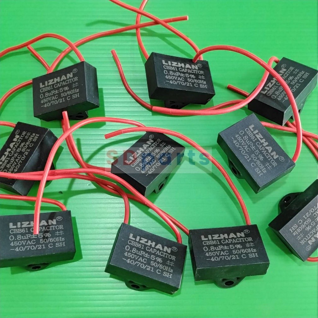 Capacitor คาปาซิเตอร์ C พัดลม แคปรัน มอเตอร์ แอร์ ปั๊มน้ำ 450VAC 0.8uF 5% CBB61 #CBB61-0.8uF สายไฟ (