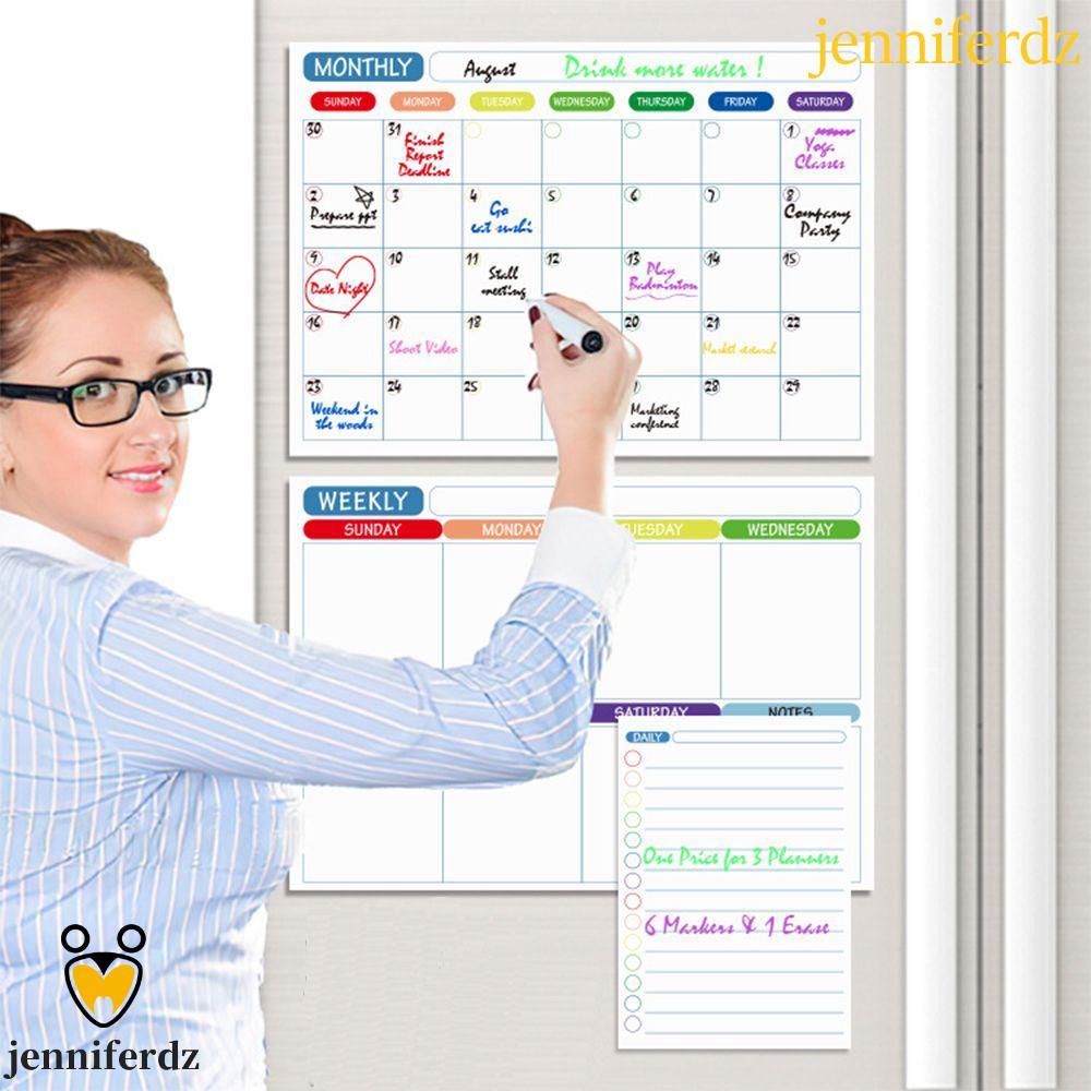 JENNIFERDZ สติกเกอร์ตู้เย็นยืดหยุ่น A3 ไวท์บอร์ดรายการของชําแผนทํางาน Magnetic Month Planner