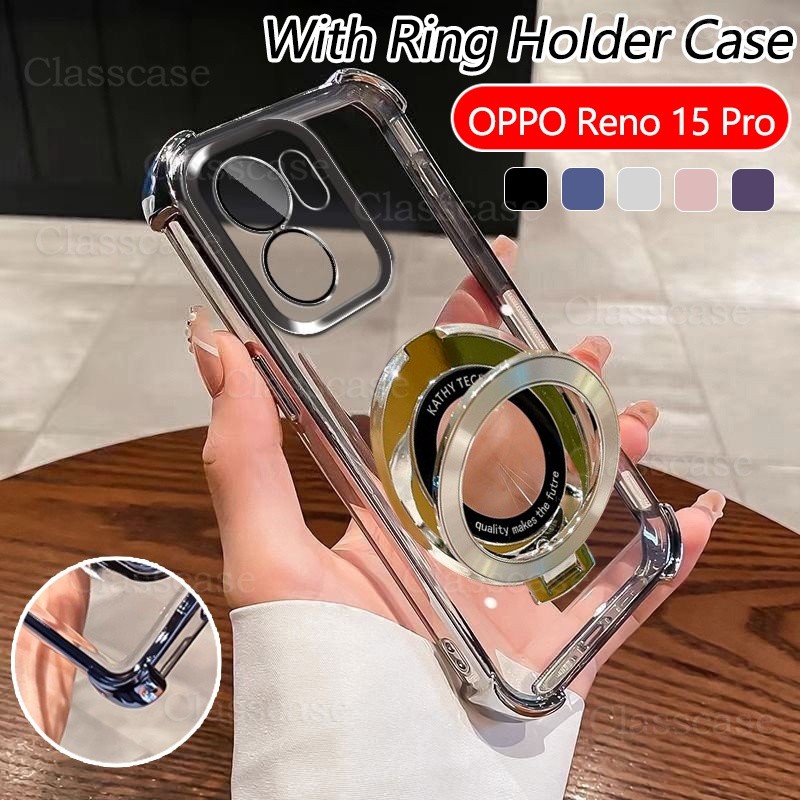 ปลอกสําหรับ OPPO Reno 15 F Pro 15F 15Pro 15ProMax Reno15 F Reno15F Clear สี่มุม Anti Fall พร้อมผู้ถือแหวนเคสโทรศัพท์กันกระแทก Came เลนส์ป้องกันกรณีปกหลัง